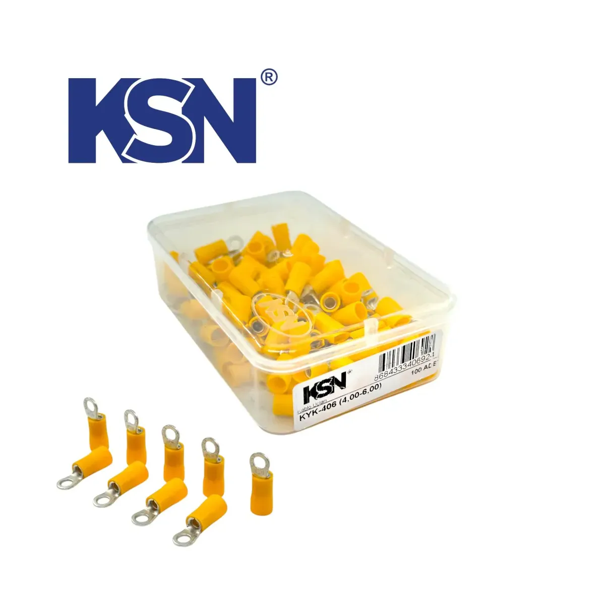 4.00-6.00mm2 Insulated Ring Type Yellow Cable Terminal KYK-406 (100 pcs/Box)