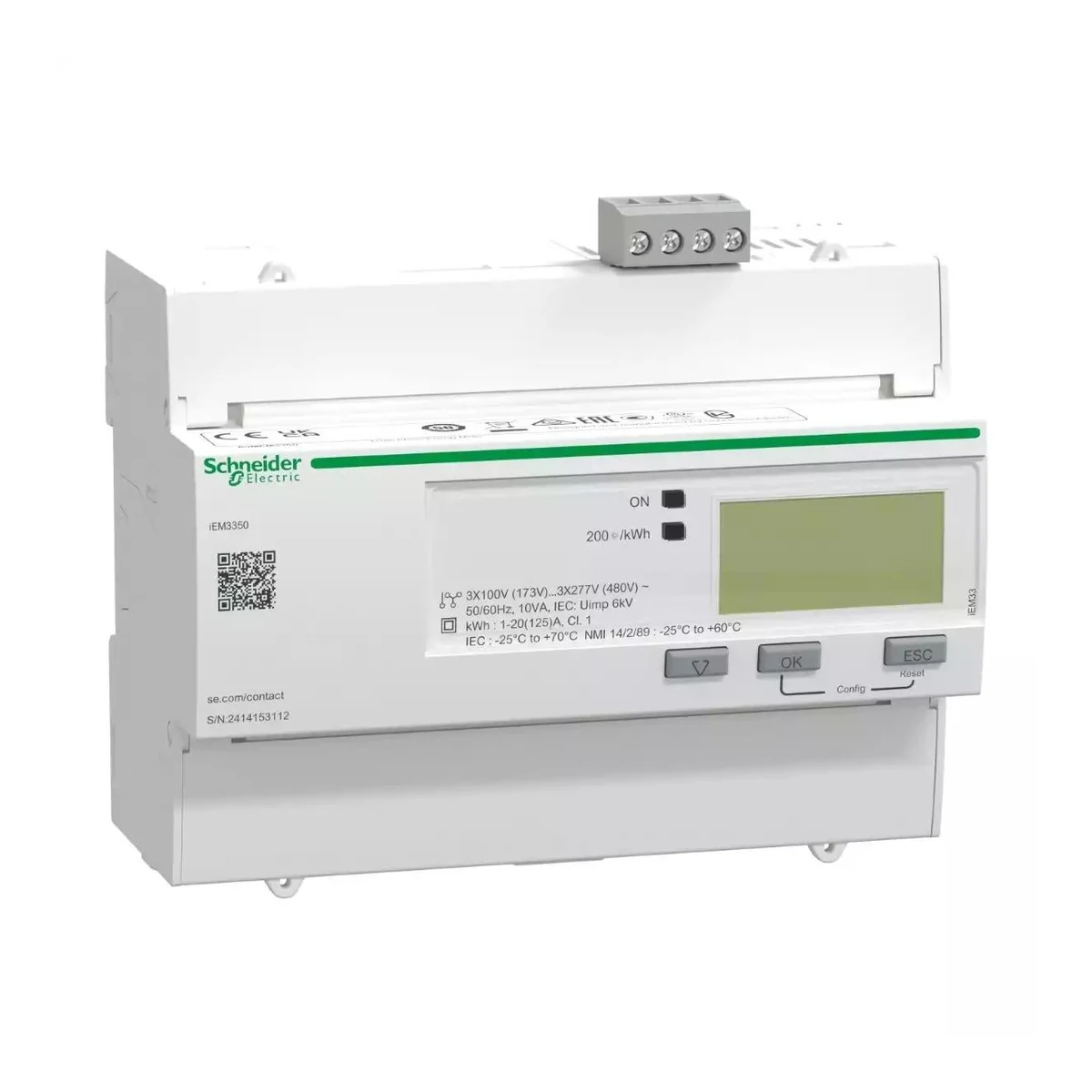 Schneider Electric A9MEM3350 iEM3350, 125A direkt bağlantılı 3-faz kWH ölçer, Modbus — üretici temsili ürün görseli