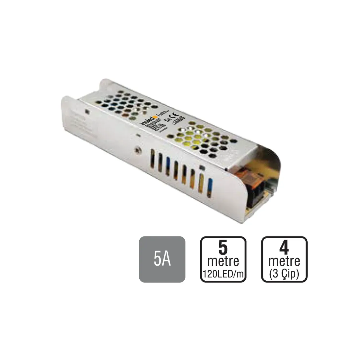 60W 5A Slim Şerit LED Trafo (5metre/120LED) - (4metre/3çipli)