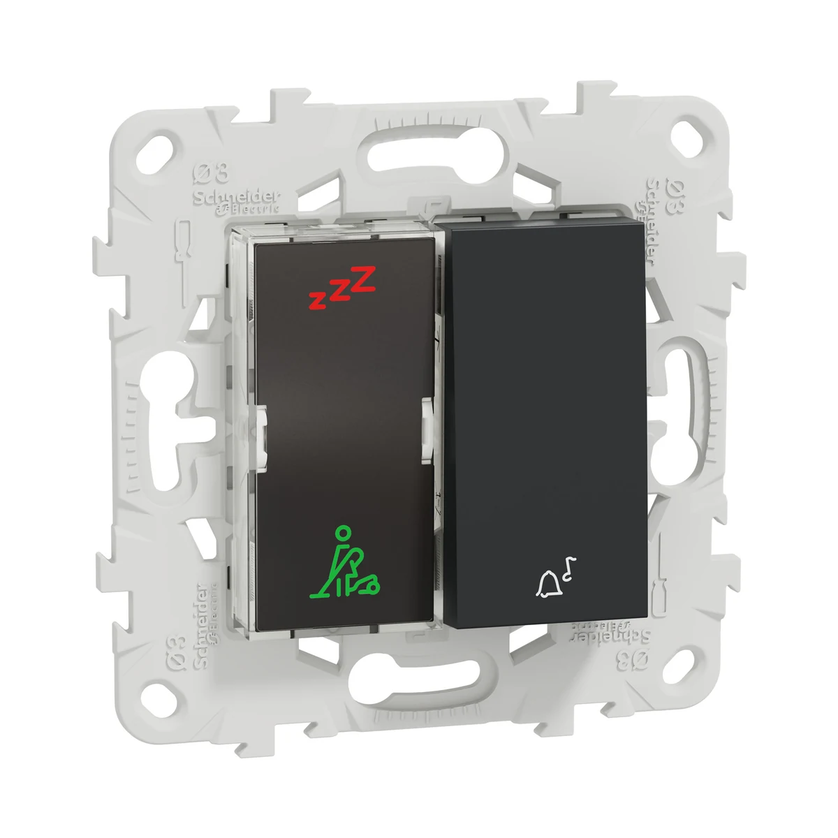 Schneider Electric NU577754 Yeni Unica, Hotel Outside Door Switch with DND/MUR and Bell Markings 2 module, Anthracite