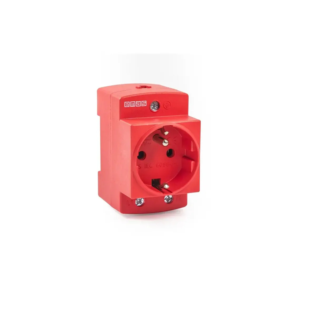 Emas 2P+E Rail-Mount Socket 16A Red French Panel-Mount EPRFR2K