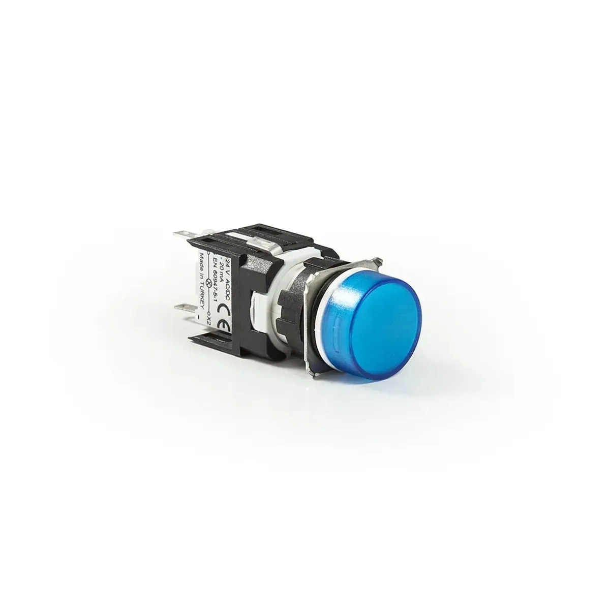 Emas D Series Plastic LED Round 12-24V AC/DC with Adapter Blue 16mm Pilot Light IP50