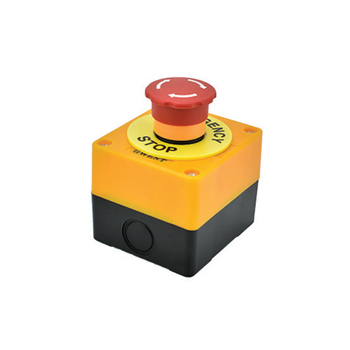 Gwest LAY2 - KSE542 Emergency Stop Push Button with Enclosure — Yellow-Black, NC