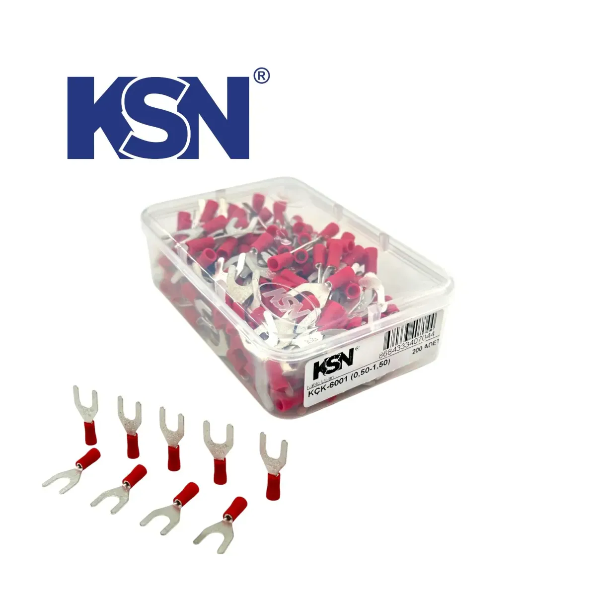 0.50-1.50mm2 Fork Type Insulated Red Cable Terminal KÇK-6001 (200 pcs/Box)