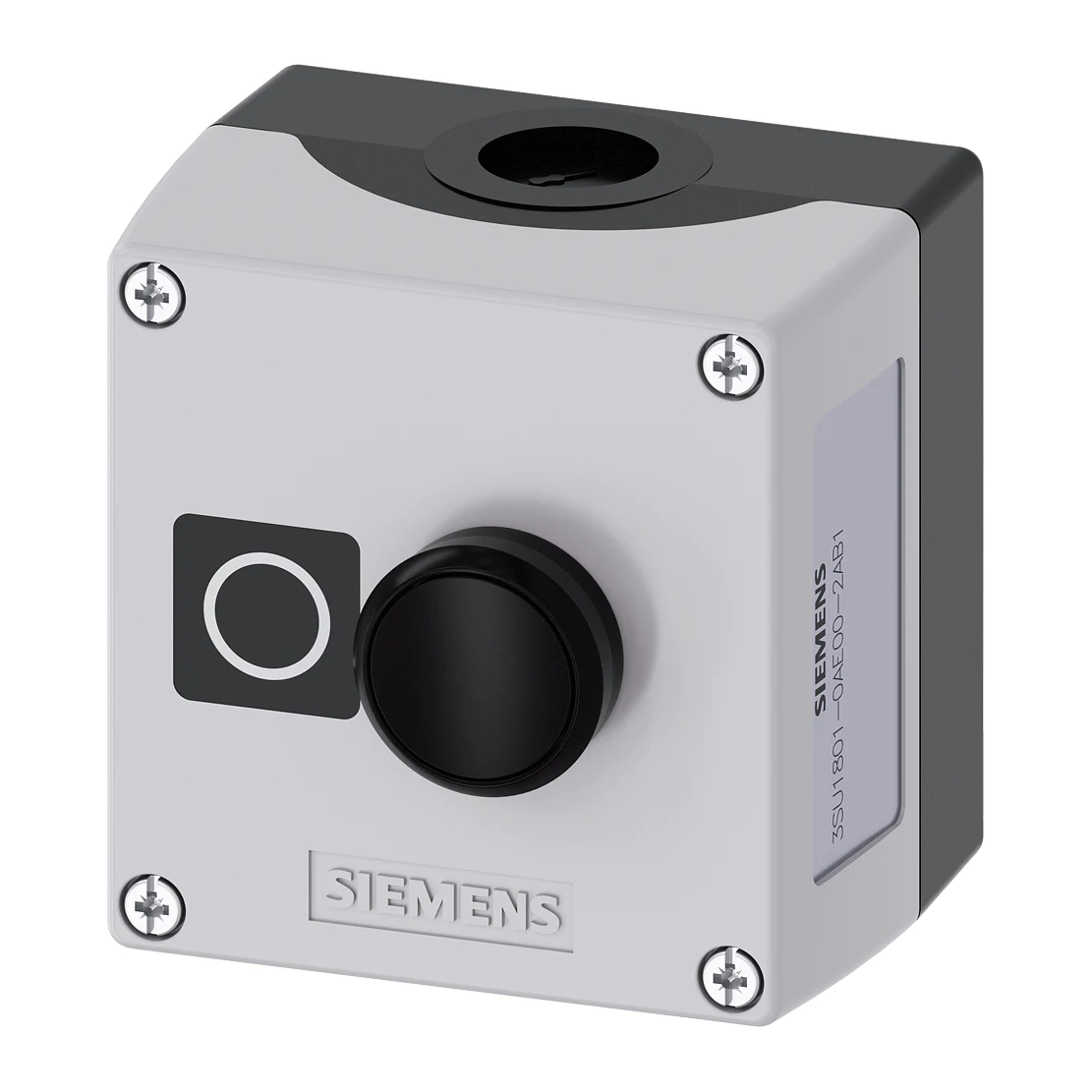Siemens 3SU1801-0AE00-2AB1 Enclosed Control Push Button Plastic sealed enclosure 1 black push button 1NC contact
