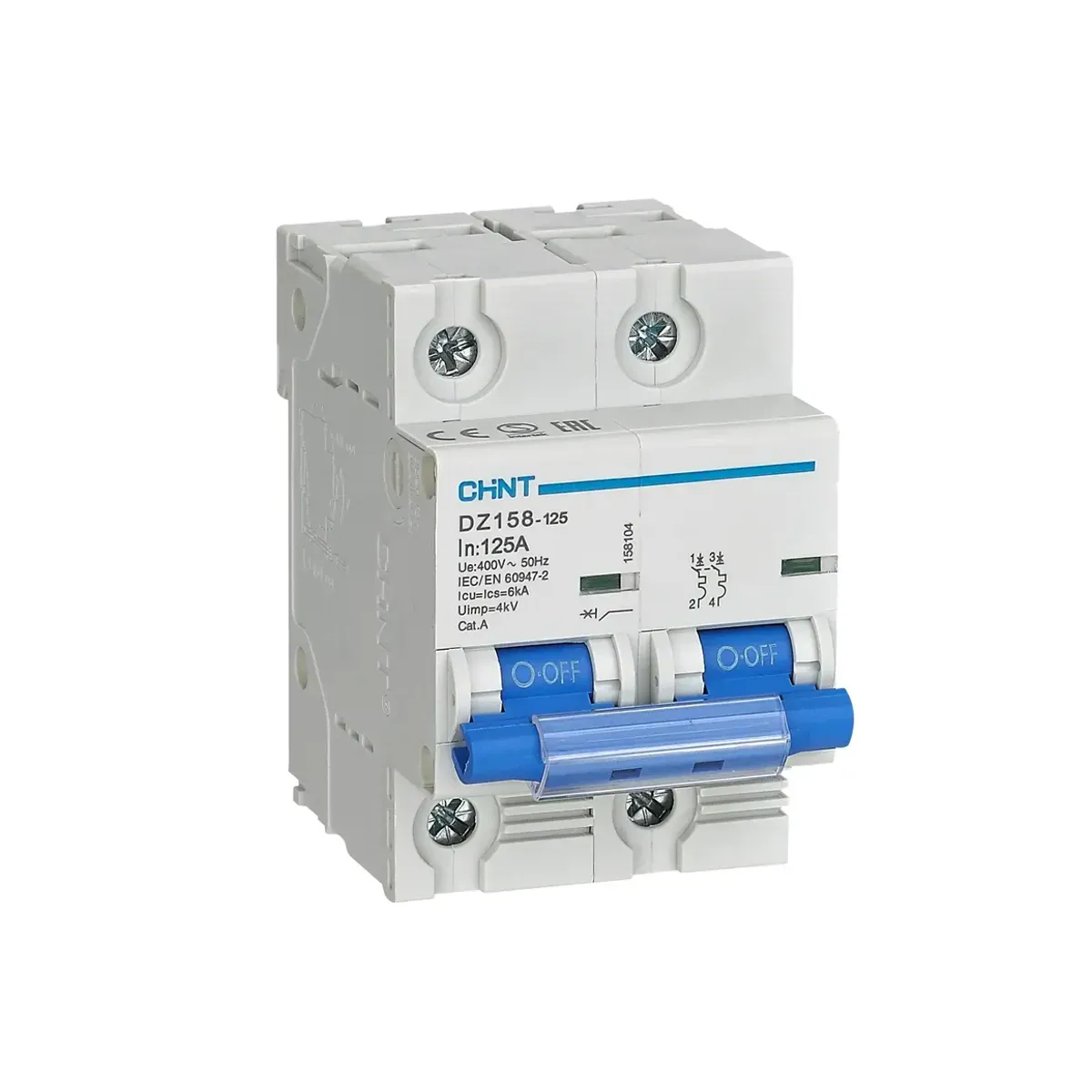 Chint DZ-158 Series 2 Pole 100A 10kA C Curve Miniature Circuit Breaker