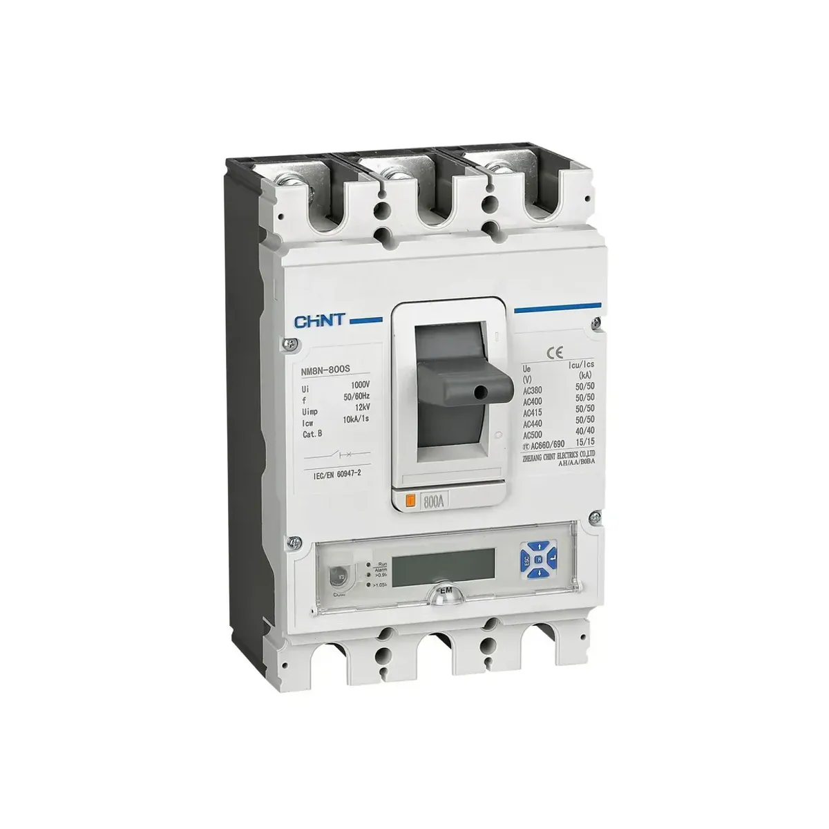 Chint NM8N Series 3-Pole 630A Adjustable Thermal-Magnetic 50kA Molded Case Circuit Breaker NM8N-800S