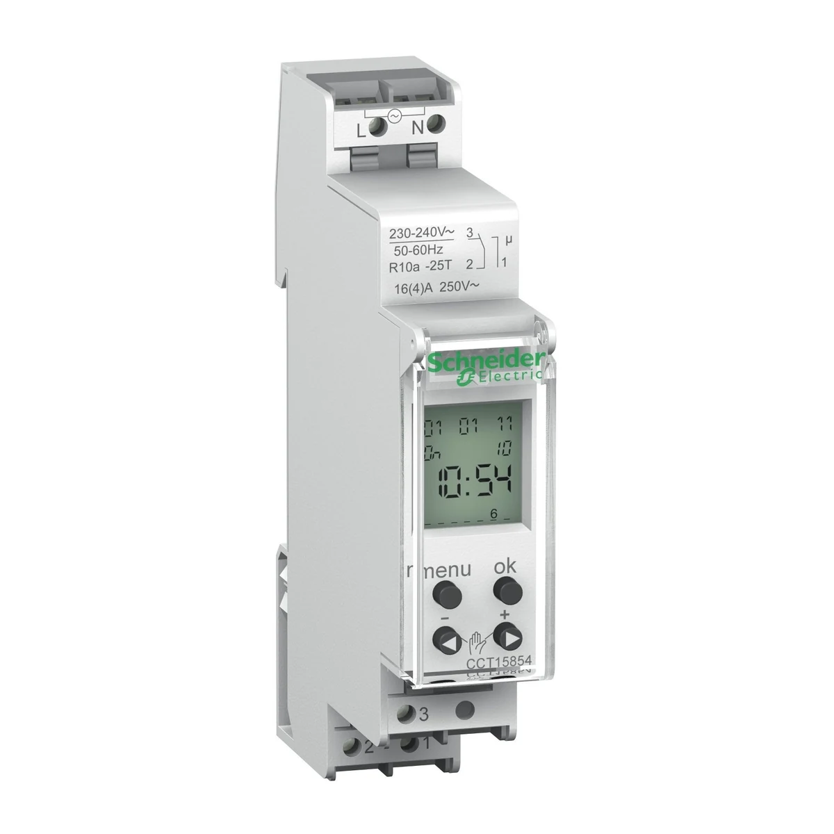 Schneider Electric CCT15854 IHP digital time switches 7 day/24 h, 1 contact, 18mm, 3 years of reserve