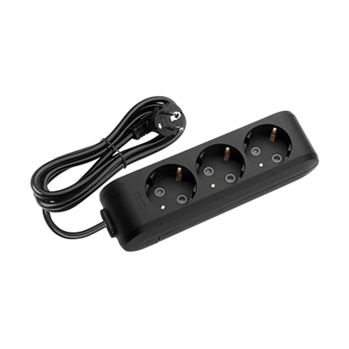 Viko Black Three-Socket Grounded Power Strip, with Cable - 3 Meter