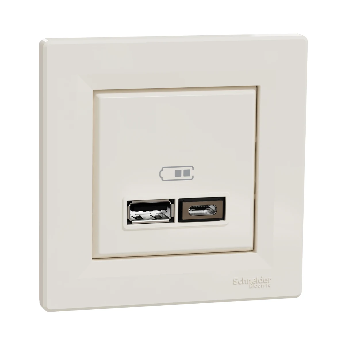 Schneider Electric EPH2700323 USB Prizi, 2.4A, ikili, Type A+C, krem — üretici ürün görseli