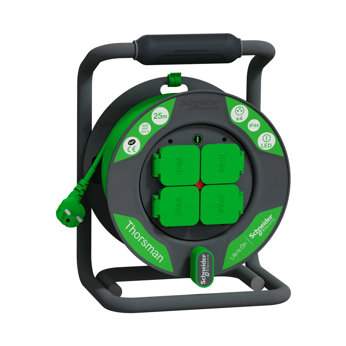 Schneider Electric IMT33145 Kablo Makarası Klasik, IP44, HO5VVF 3G1.5 25mt kablolu, topraksız — üretici ürün görseli