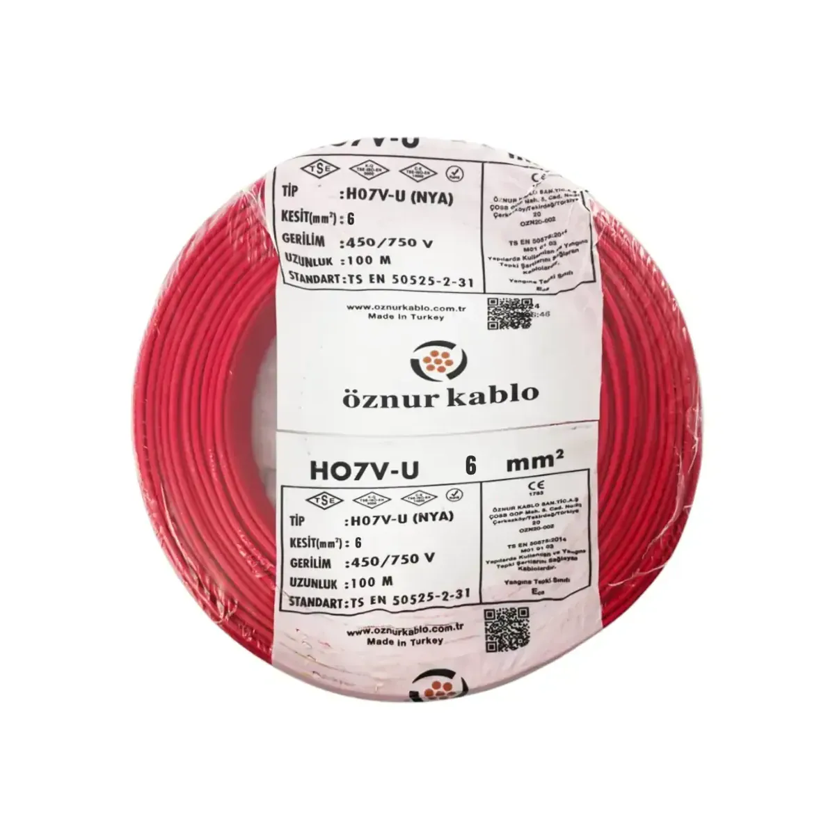 Öznur NYA 1x6 mm2 H07V-U Red Cable
