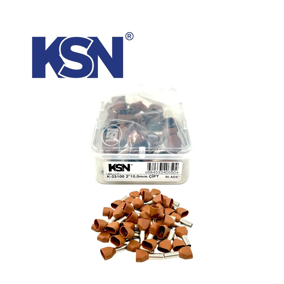 2X10,0mm Çift Giriş İzoleli Kahverengi Yüksük (50ad/Kutu)
