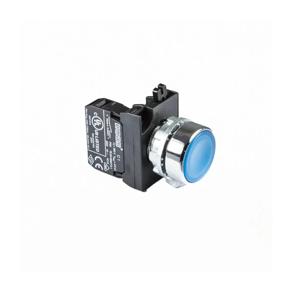Emas CM Serisi Metal Düz Yaylı Tip Mavi Buton 1NO 22mm IP65