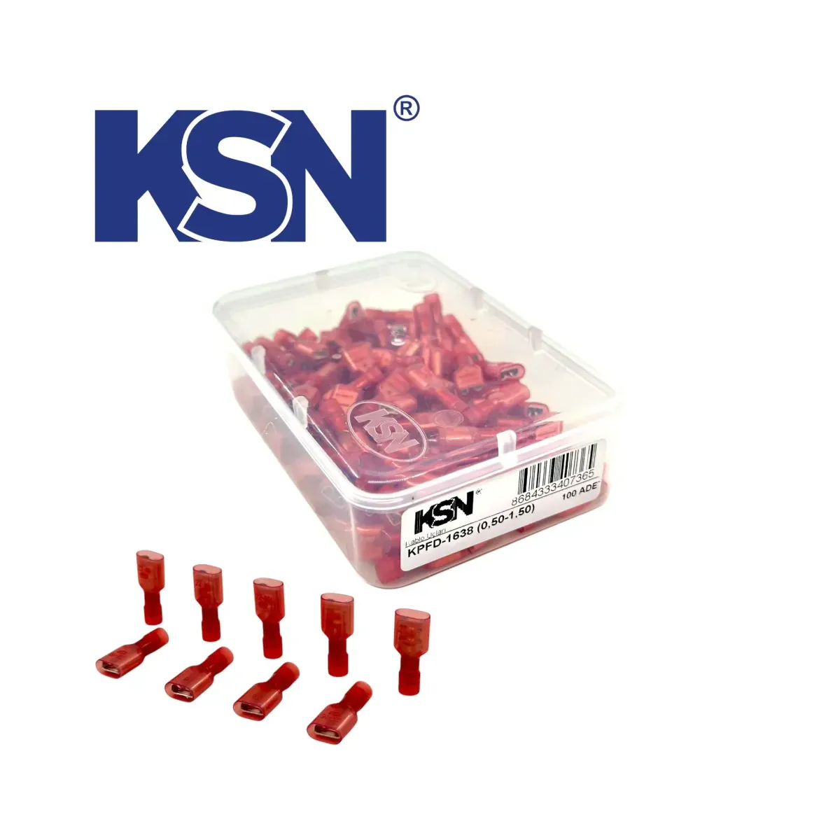 0.50-1.50mm2 Faston Type Polyamide Female Fully Insulated Red Cable Terminal KPFD-1638 (100 pcs/Box)