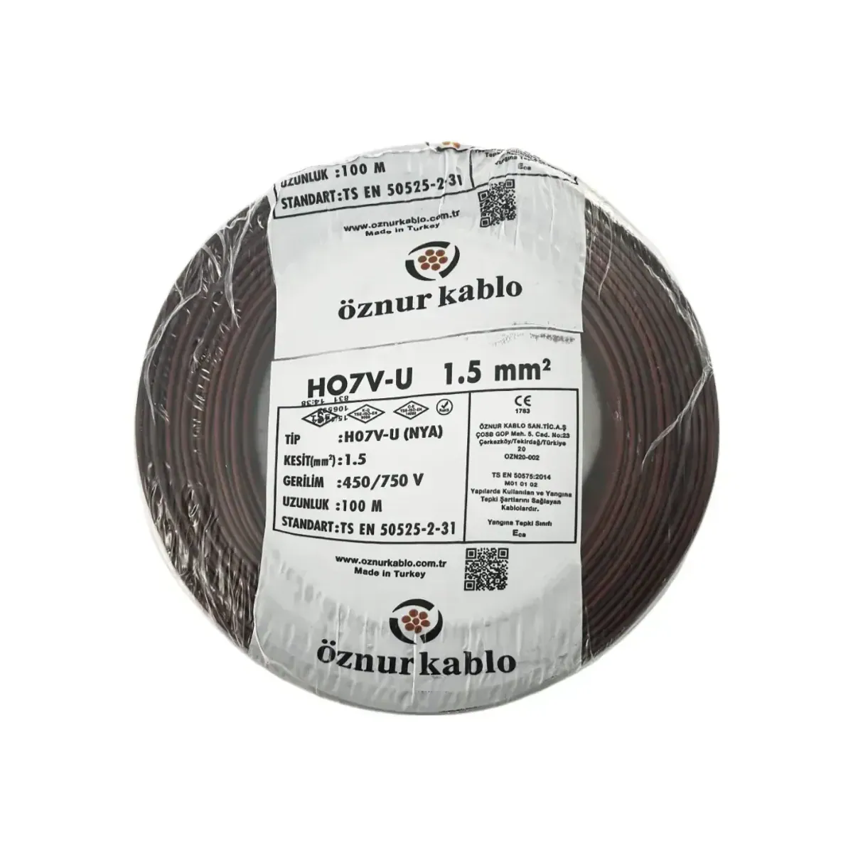 Öznur NYA 1x1.5 mm2 H07V-U Brown Cable