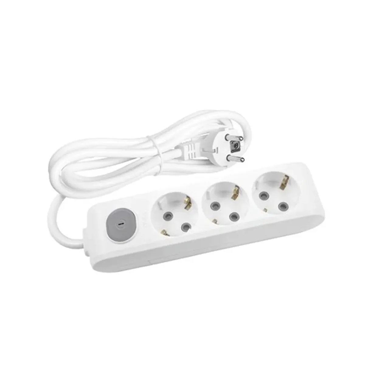 Viko White 3-Way Switched Grounded Socket with Cable, Child-Safe - 3 Meter