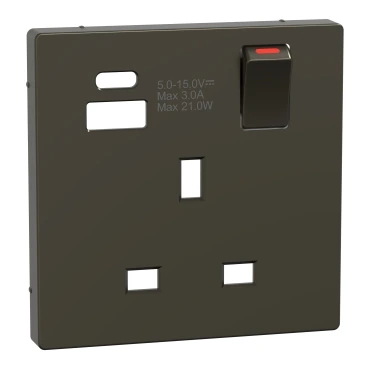Schneider Electric MTN2125-6052 Merten System-D, Type A+C USB'li 13A İngiliz Tipi Priz Tuş Kapağı, Mokka Metallik