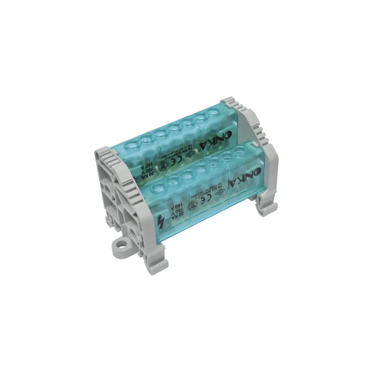 Onka 7 Hole 2-Pole Distribution Unit with Cover 160A 12X7mm