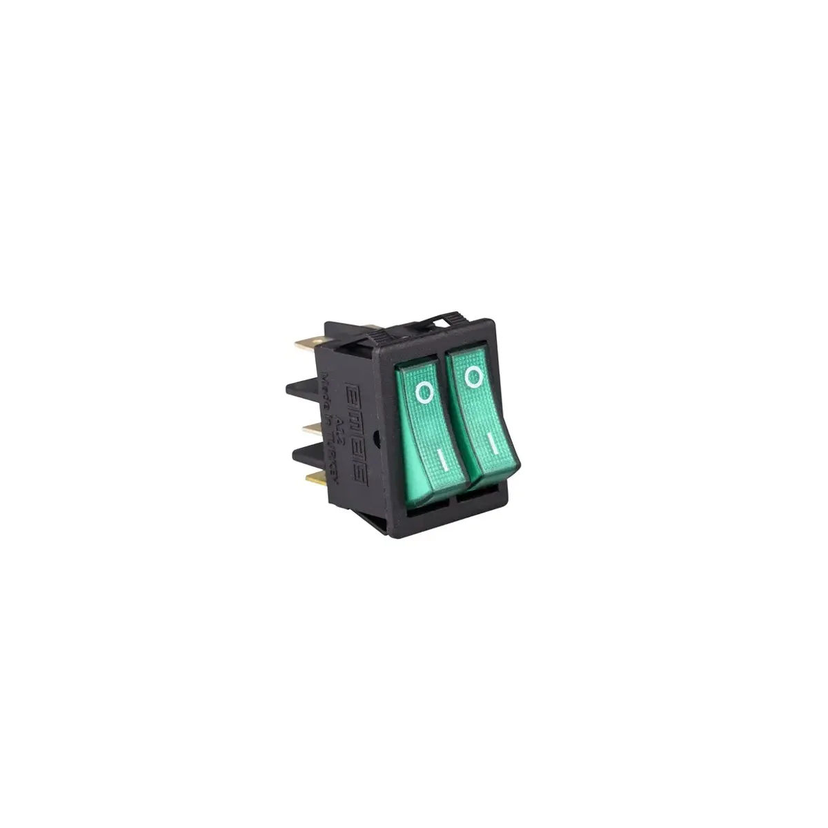 Emas A12 Series 30x22mm Black Housing 1NO+1NO Illuminated Terminal (0-I) Printed Green Switch