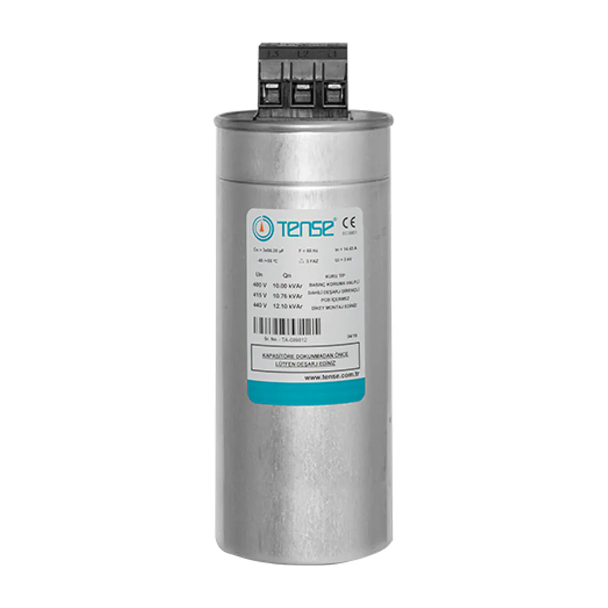 Tense TTK-12.5 Three-Phase Low-Voltage Power Capacitor, 12.5 kVAr, 400 VAC