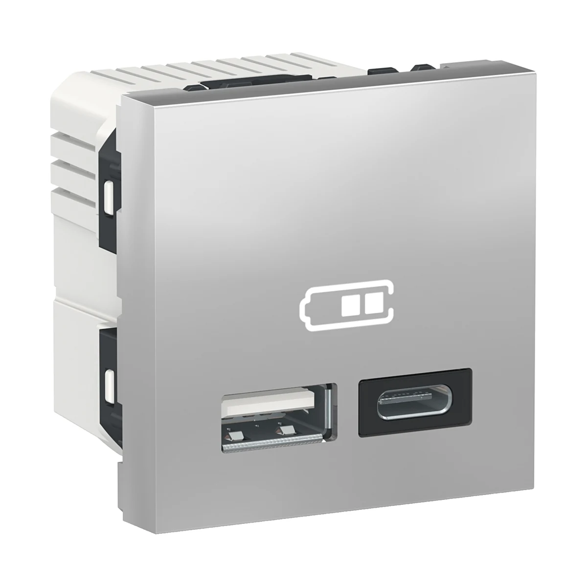 Schneider Electric NU301830 Yeni Unica, 2xUSB Charging Socket 2.4A Type A+C 2m, Aluminum