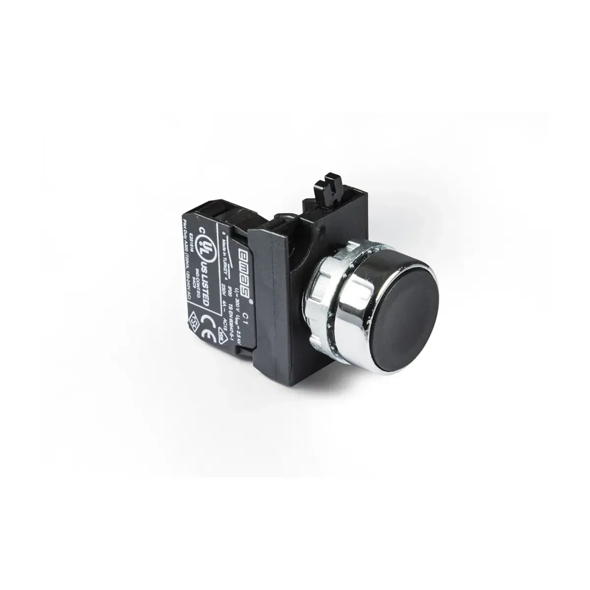 Emas CM Serisi Metal Düz Yaylı Tip Siyah Buton 1NO 22mm IP65