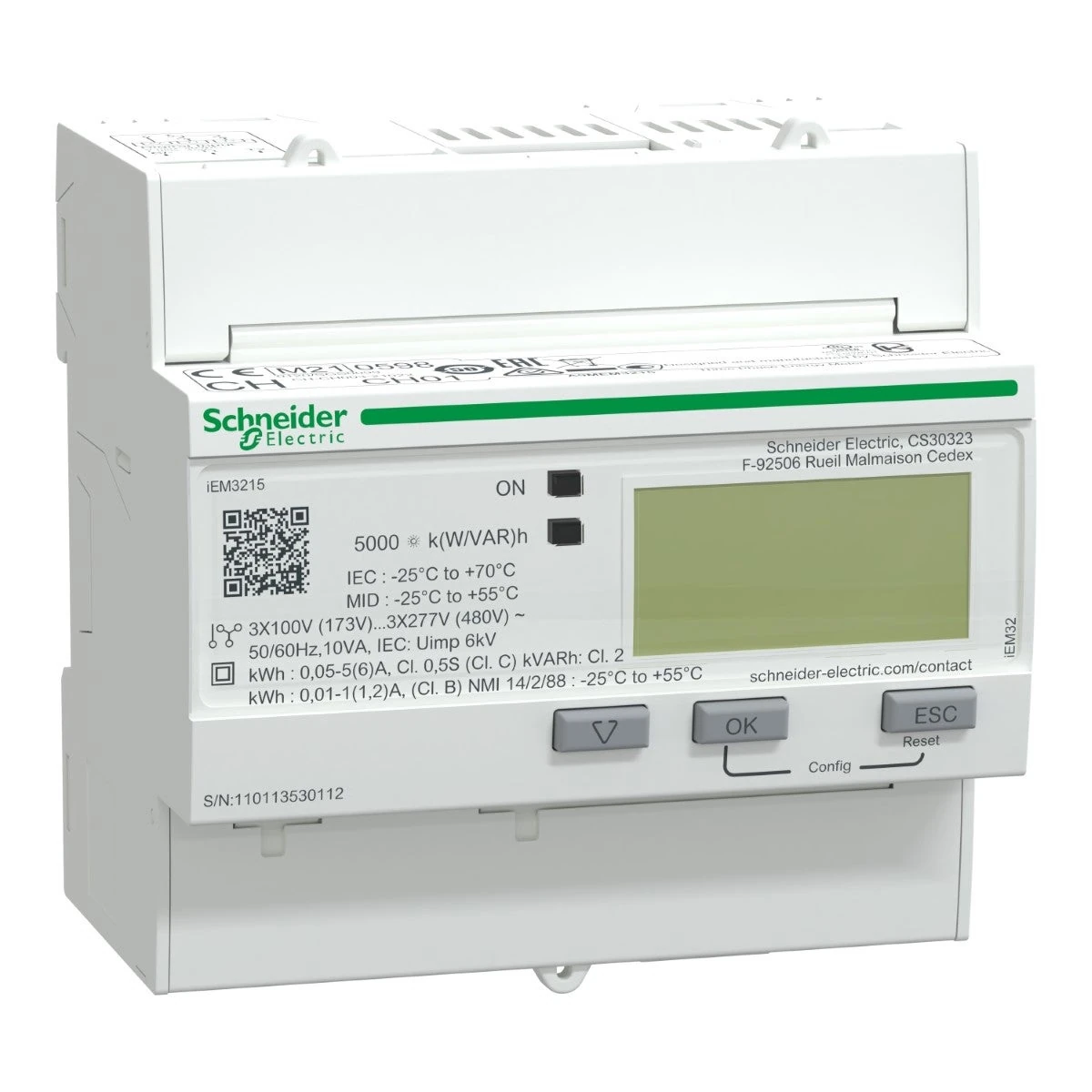 Schneider Electric A9MEM3215 iEM3215, Current Transformer-Connected 3-Phase kWh Meter, Multi-Tariff