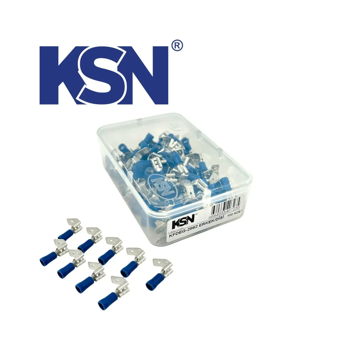 1.50-2.50mm2 Male/Female Piggyback Insulated Blue Cable Terminal KFDEG-2862 (100 pcs/Box)