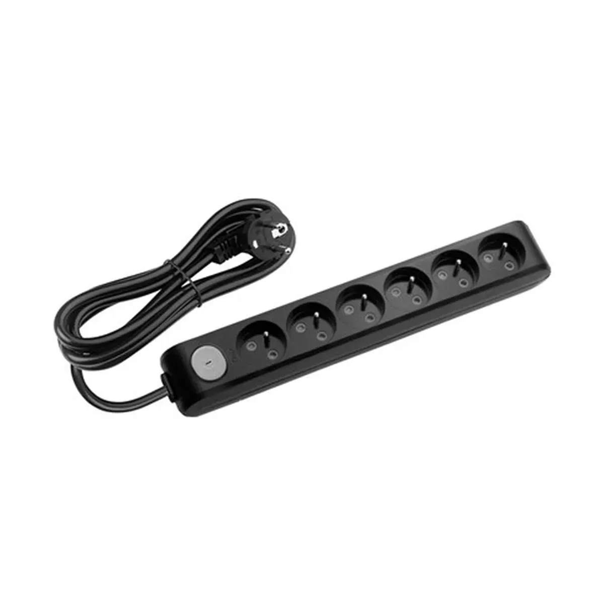 Viko Black Six-Way UPS Switched Grounded Socket with Cable, Child-Protected - 2 Meter