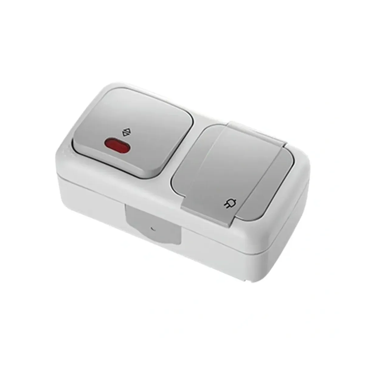 Viko Palmiye Surface-Mounted Gray Horizontal Double Two-Way Switch and Grounded Socket IP54