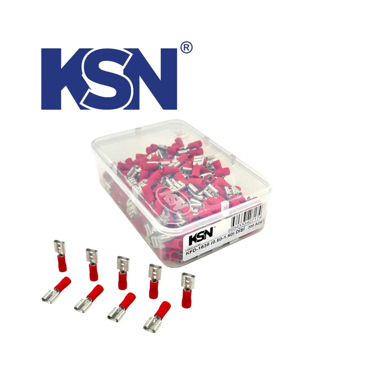 0.50-1.50mm2 Female Faston Type Insulated Red Cable Terminal KFD-1638 (200 pcs/Box)