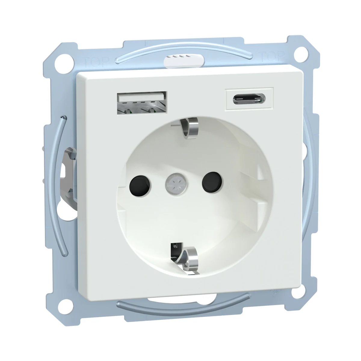 Schneider Electric MEG2367-0325 USB Type A+C 3A prizli topraklı priz, çocuk korumalı, Aktif Beyaz — üretici ürün görseli