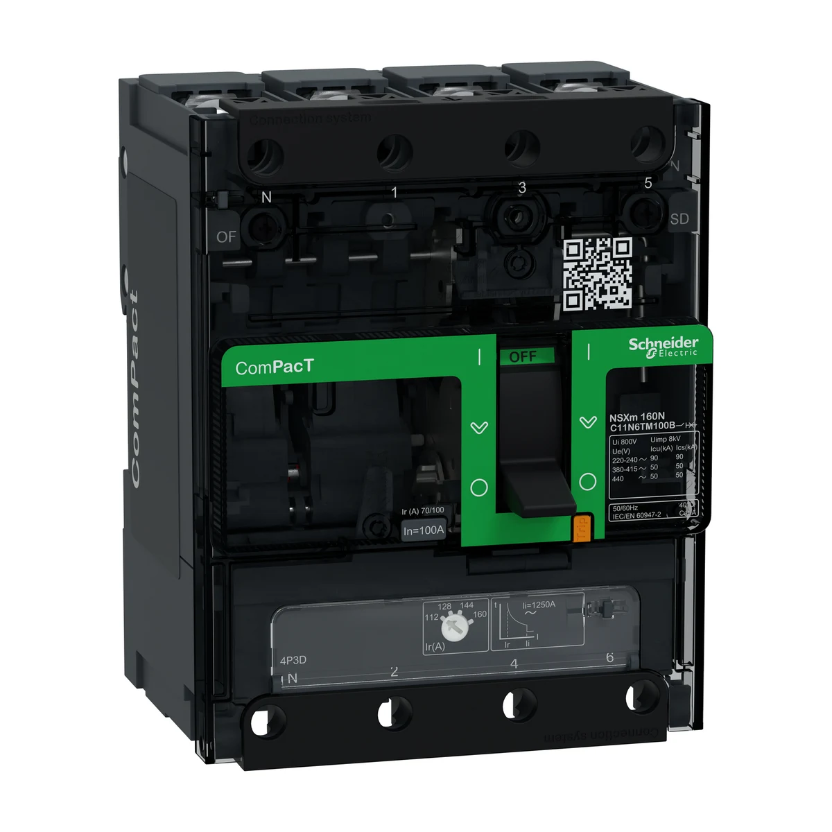 Schneider Electric C11N6TM100B NSXm Circuit Breaker 50 kA TM100D 4P/3T Busbar