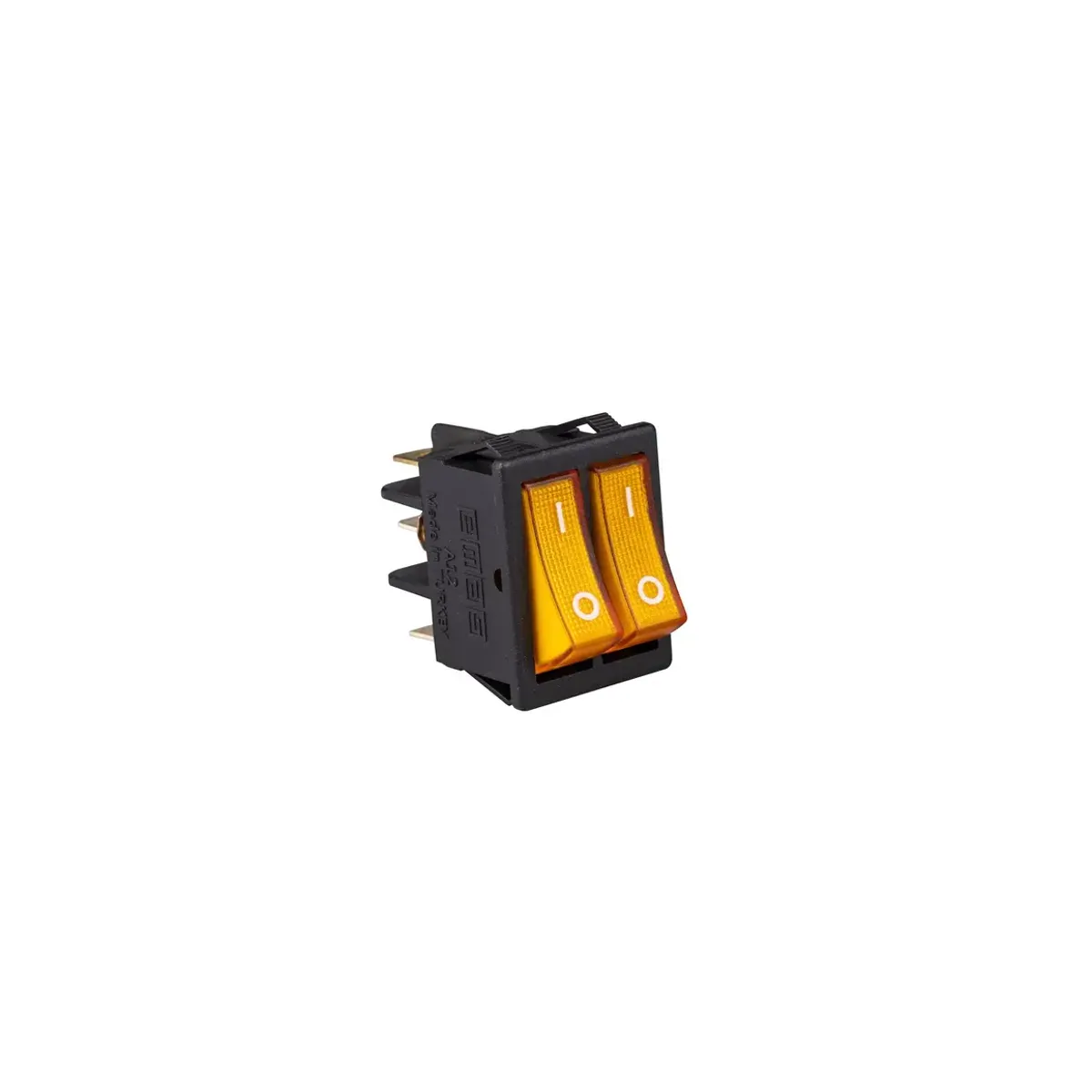 Emas A12 Series 30x22mm Black Housing 1NO+1NO Illuminated Terminal Type Bridged (0-I) Printed Yellow Switch