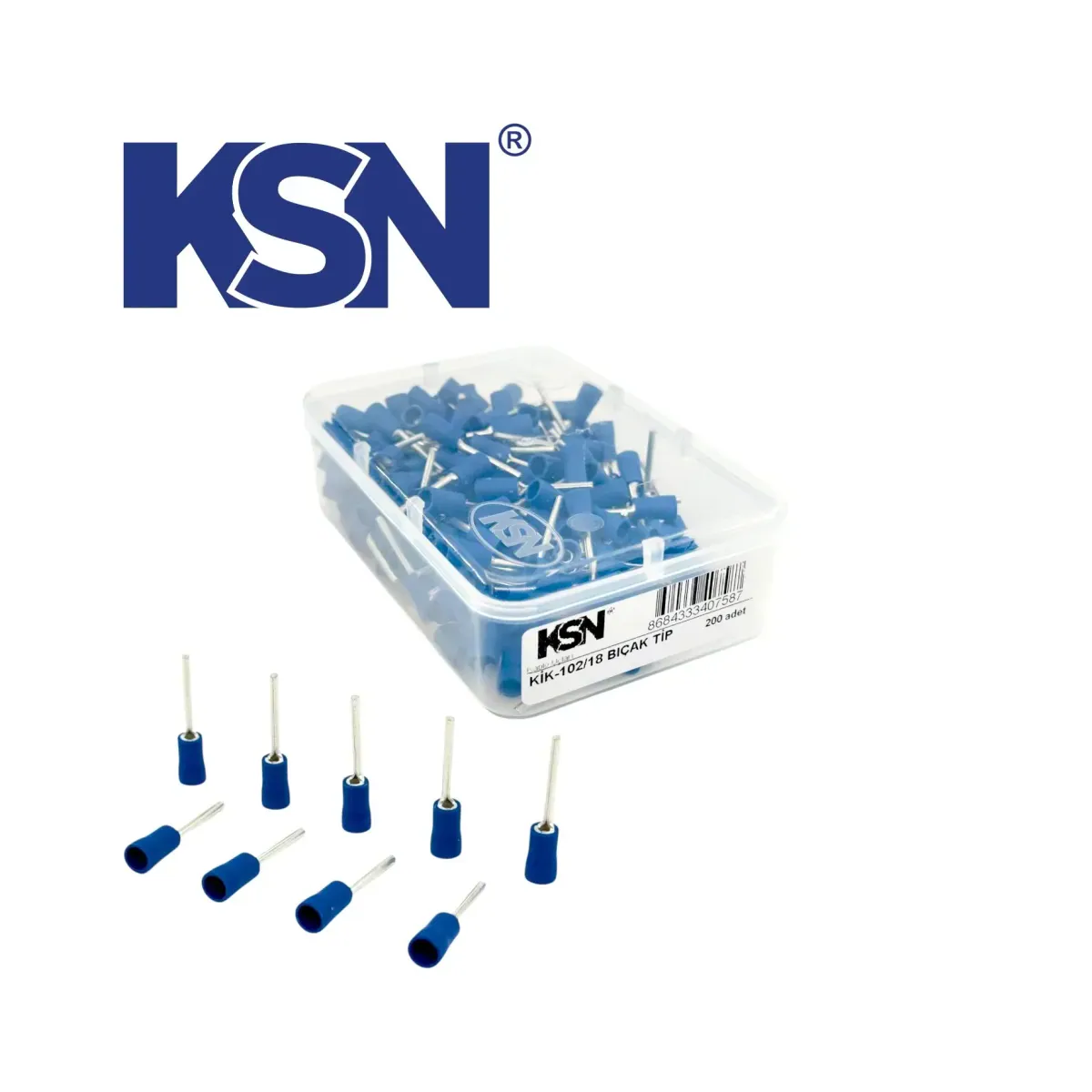 1.50-2.50mm2 Blade Type Insulated Blue Cable Terminal KİK-102/18 (100 pcs/Box)
