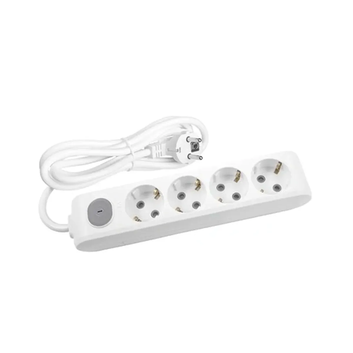 Viko White Four-Outlet Switched Grounded Power Strip with Cable - 5 Meters