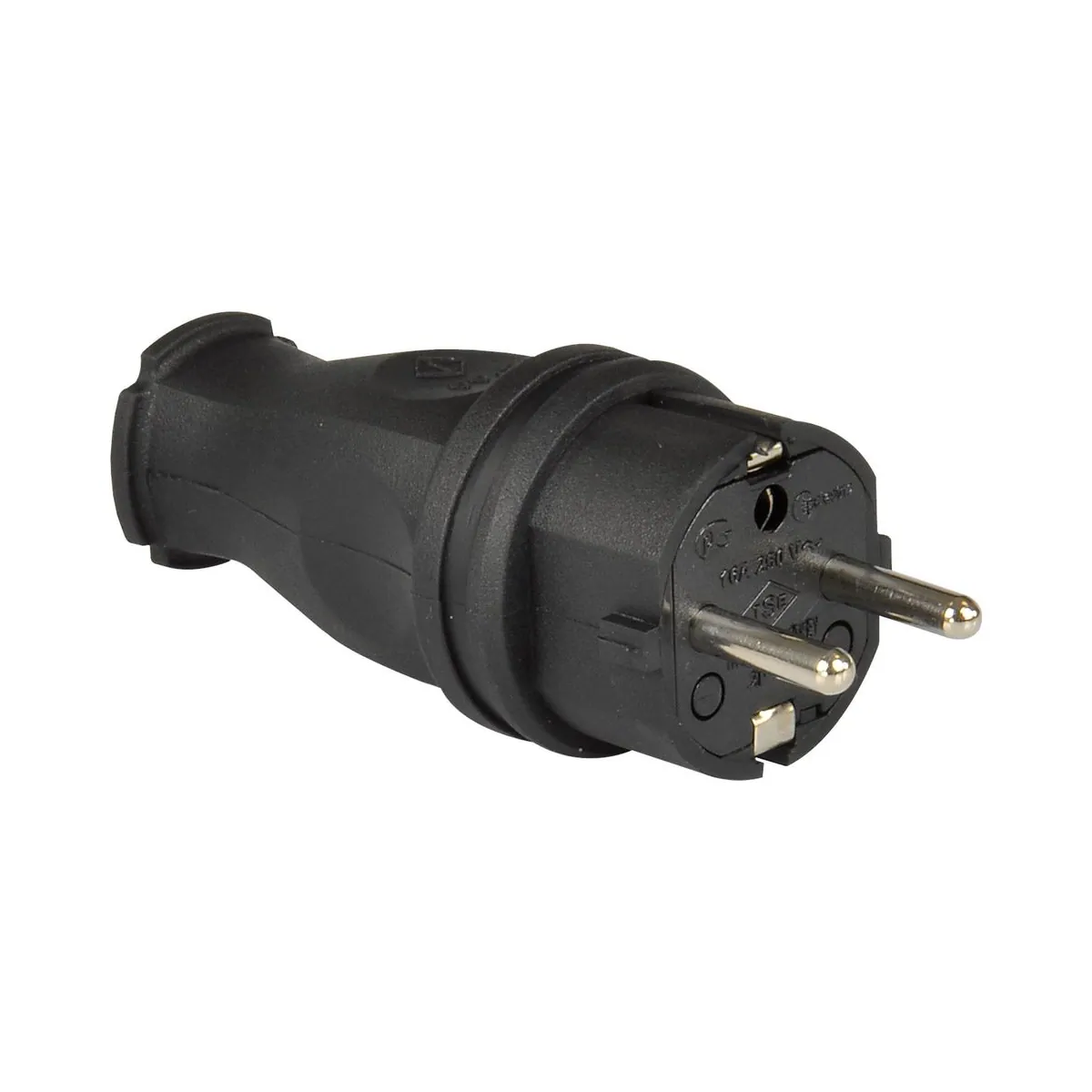 TP Elektrik 3101-303-0300 1x16A Rubber Straight Plug (French Type / UPS), IP 44, Black