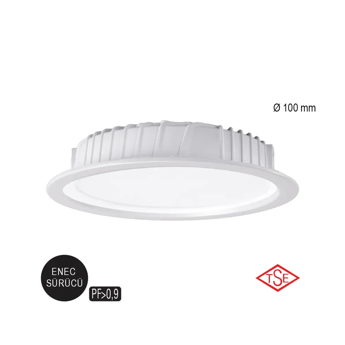 8W Yuvarlak 6500 K ENEC Sürücülü - TSE Ladia Serisi LED Downlight Armatür