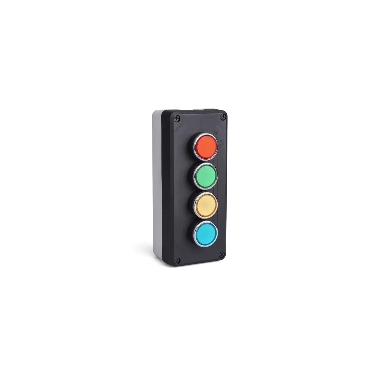 Emas P Series Plastic 4-Hole Flat Red+Blue+Yellow+Green Buttons 4* C3BK (NO)+4* C4BK (NC) Black-Gray Control Box P44C