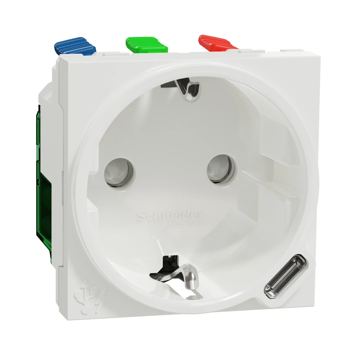 Schneider Electric NU301718 Yeni Unica, Child-Protected Grounded Socket with Type-C USB 2 module, White