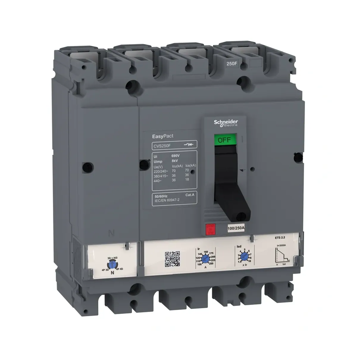 Schneider LV510315 63A Easypact 25kA CVS100B TM63D Adjustable Molded Case Circuit Breaker 4P 380VAC