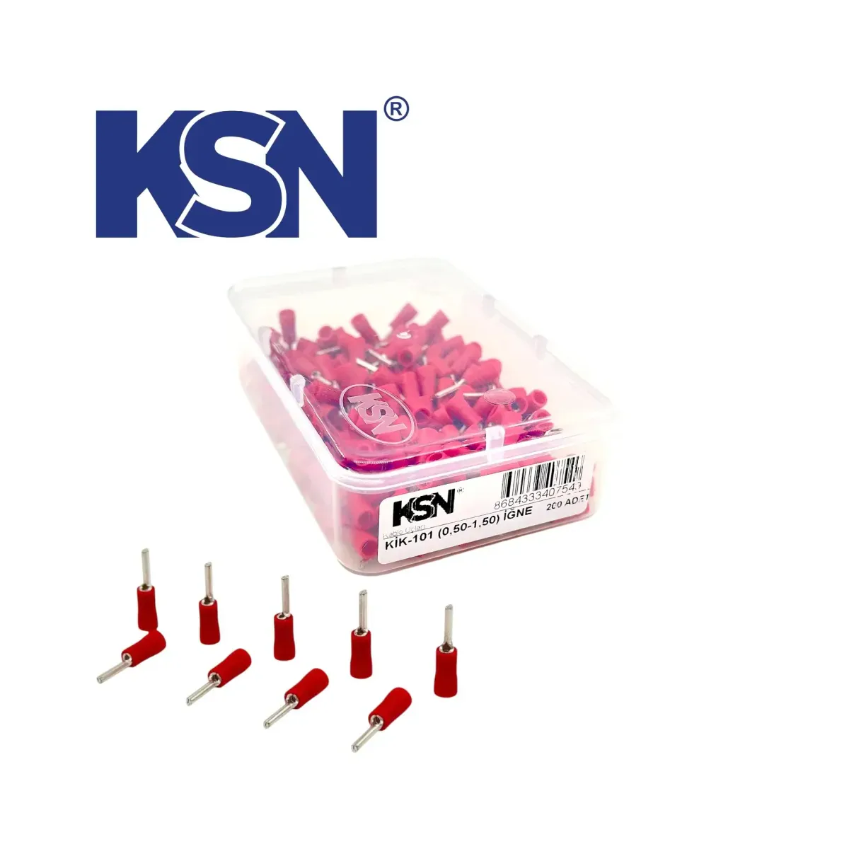 0.50-1.50mm2 Pin Type Insulated Red Cable Terminal KİK-101 (200 pcs/Box)
