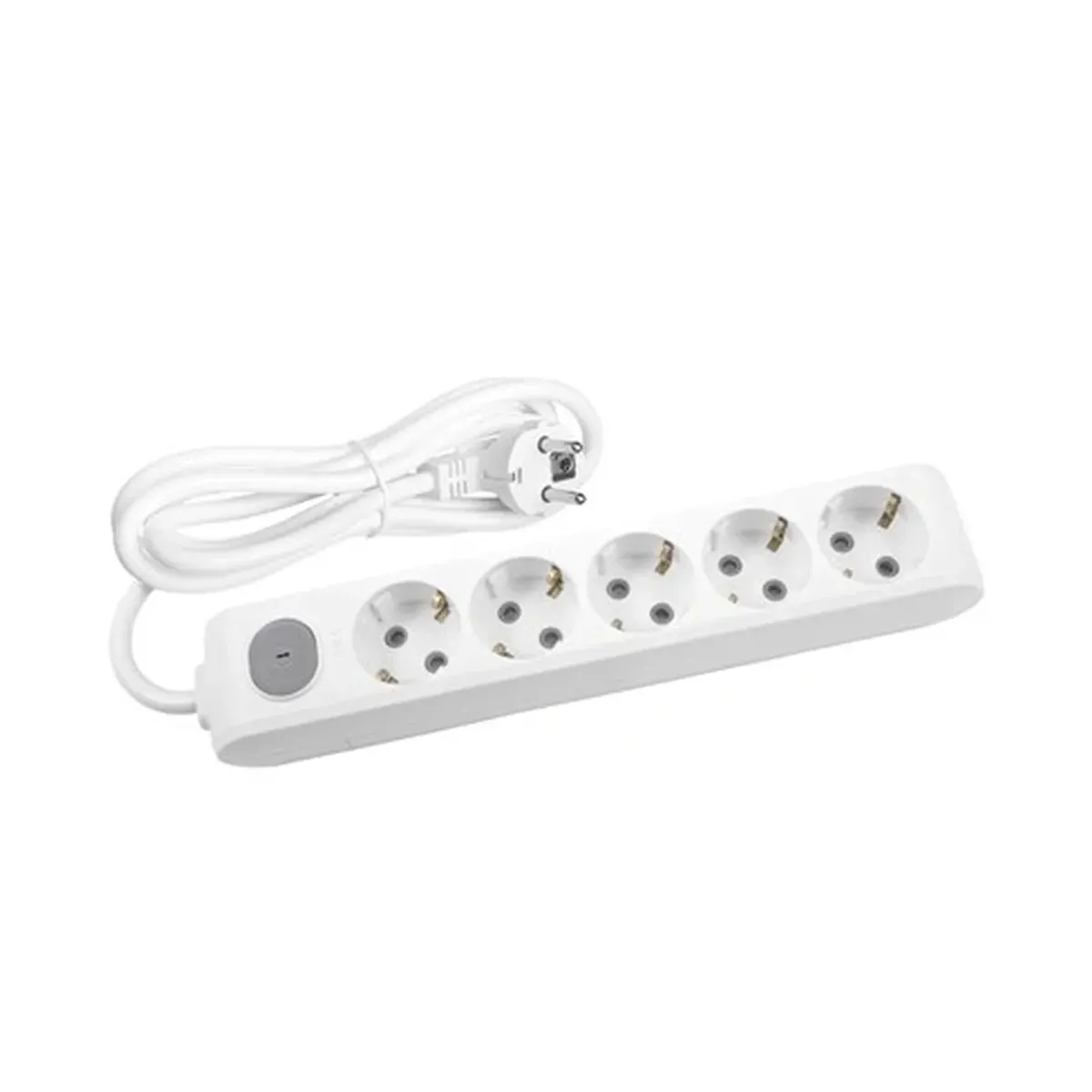 Viko White Five-Outlet Switched Grounded Power Strip with Cable, Child-Protected - 5 Meters