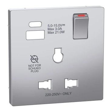 Schneider Electric MTN2175-6036 Merten System-D, Type A+C USB 13A Universal Socket Rocker Cover, Stainless Steel