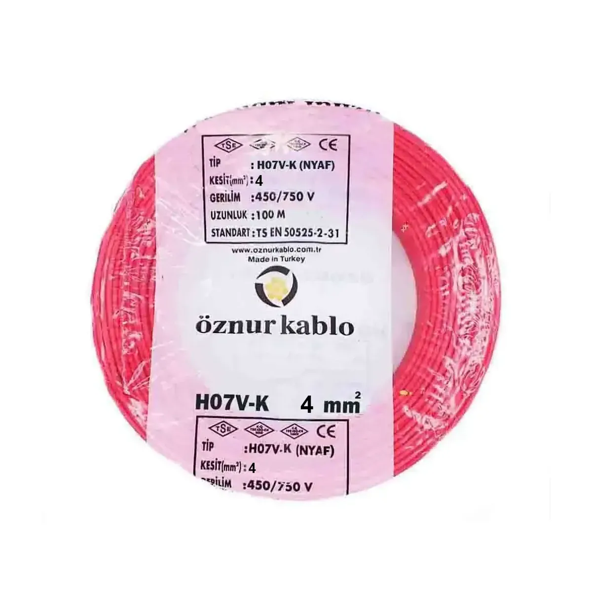Öznur NYAF 1x4 mm2 H07V-K Kırmızı Kablo