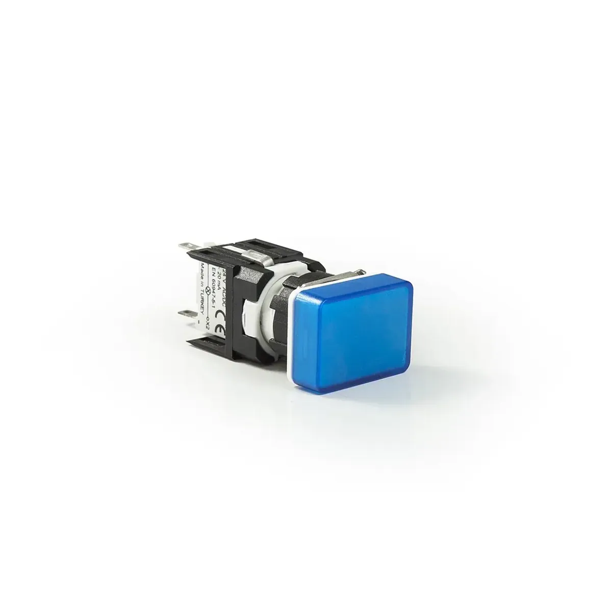 Emas D Serisi Plastik LED'li Dikdörtgen 12-24V AC/DC Adaptörlü Mavi 16mm Sinyal Lambası IP50