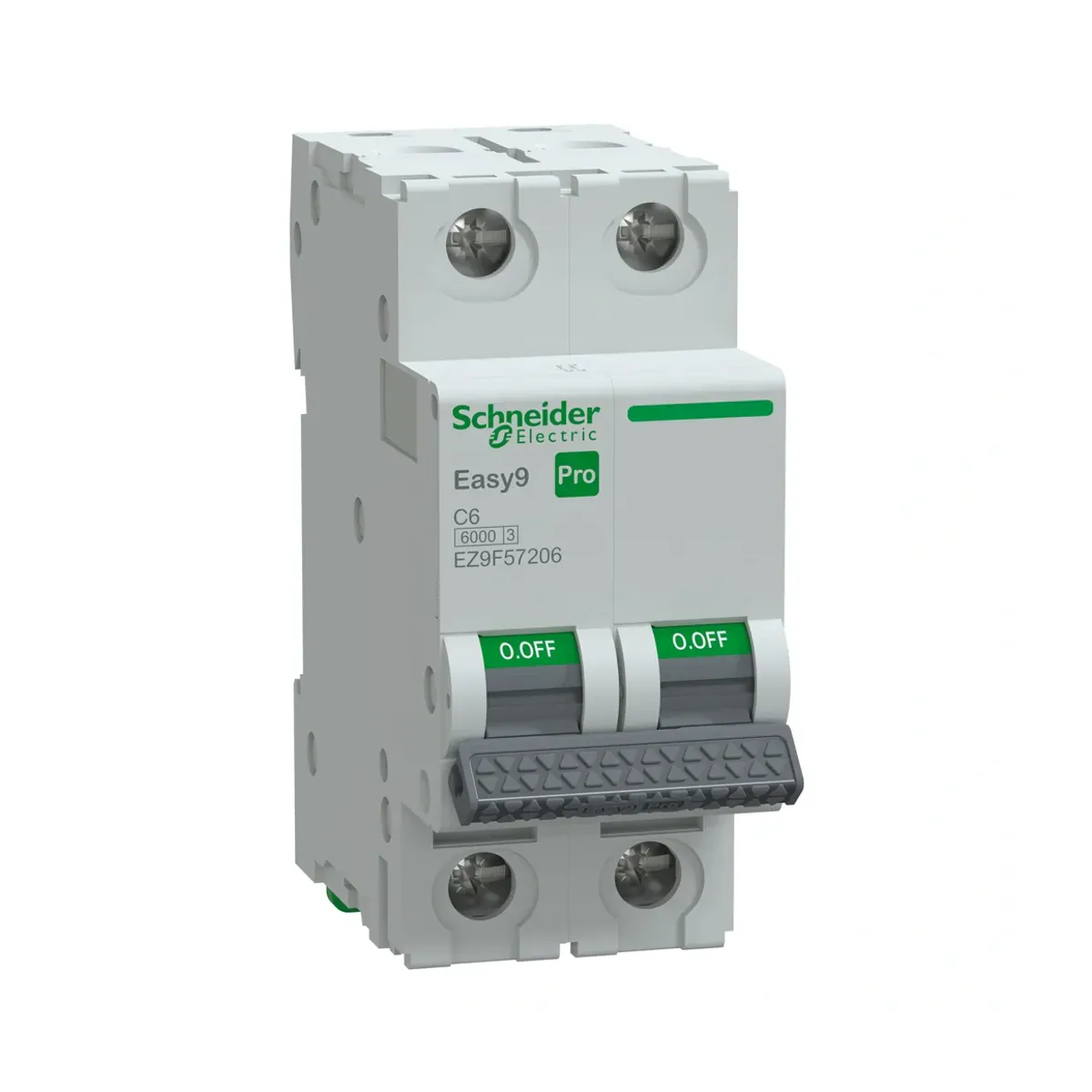 Schneider EZ9F57206 Miniature Circuit Breaker, Easy9Pro, 2 Pole, 6A,C Curve, 6kA