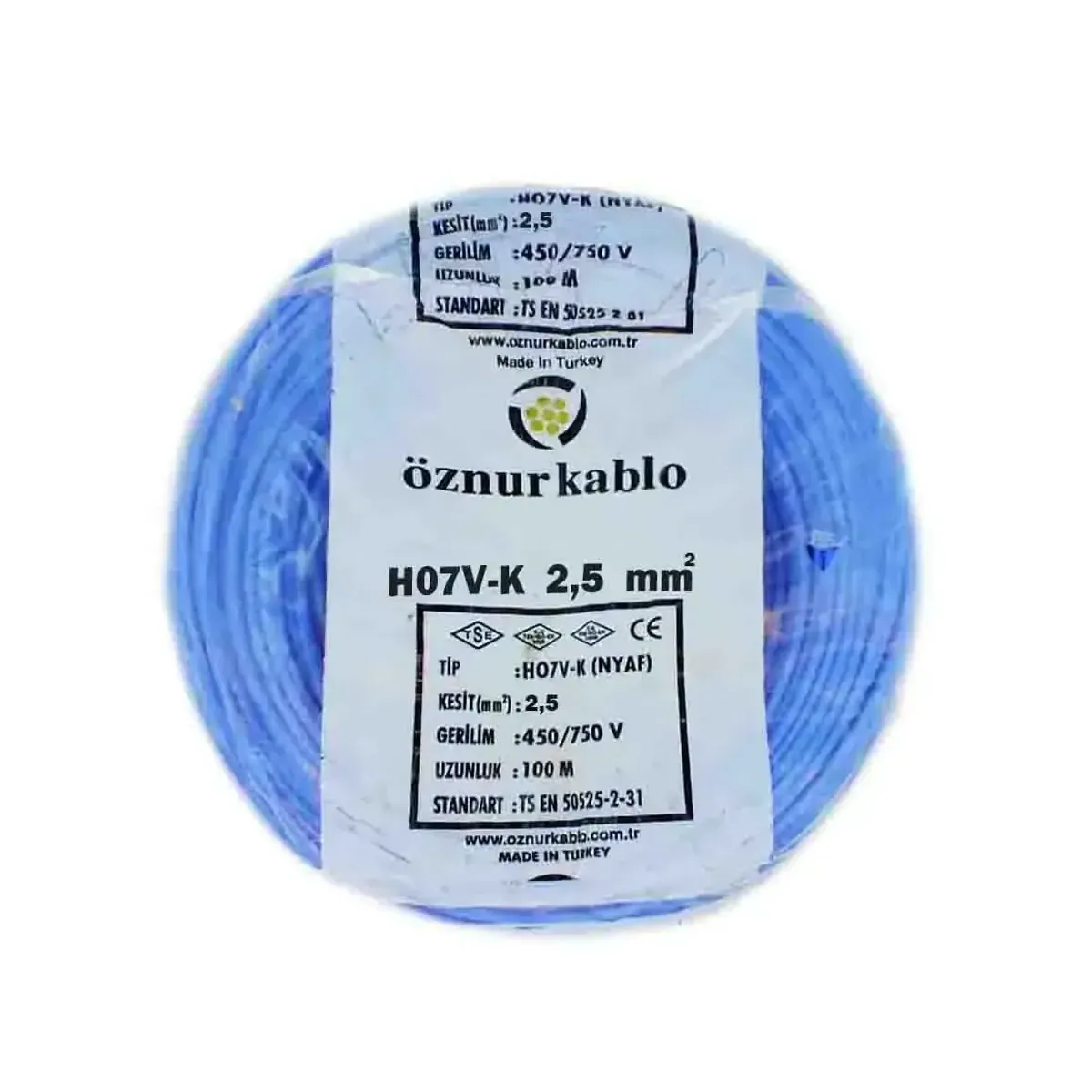 Öznur NYAF 1x2,5 mm2 H07V-K Mavi Kablo