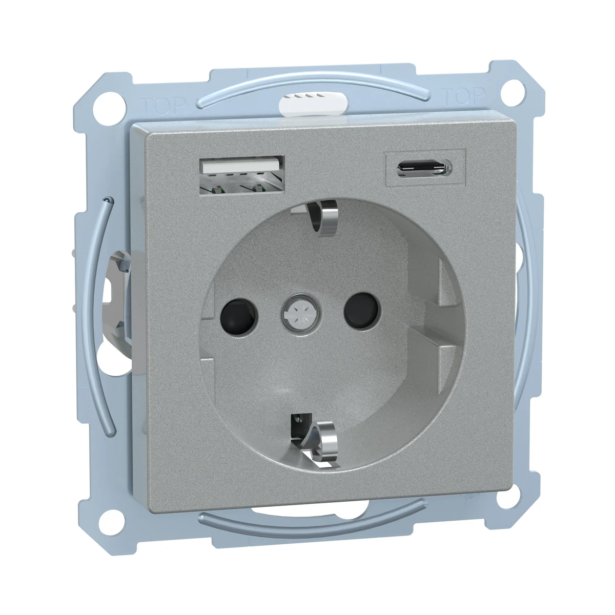 Schneider Electric MEG2367-0460 Grounded Socket With USB Type A+C 3A Outlet, Child-Protected, Aluminum